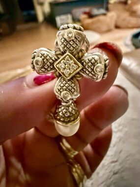 Sterling Silver Pearl Drop Cross Earrings - White Pearl